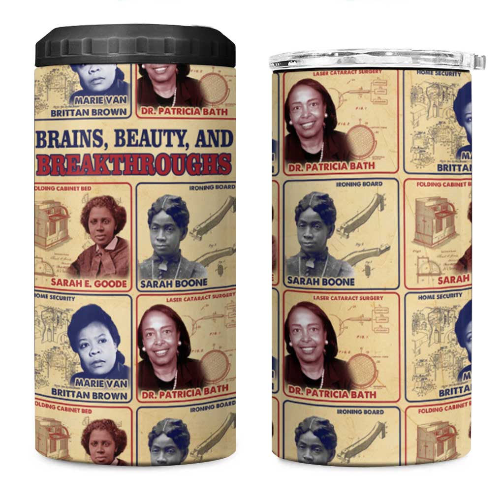Brains Beauty And Breakthroughs 4 in 1 Can Cooler Tumbler African Trailblazing Women Inventors and Innovators - Wonder Print Shop