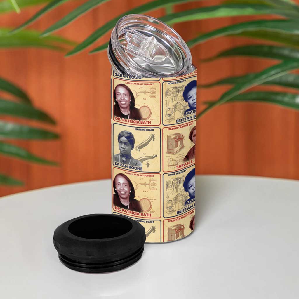 Brains Beauty And Breakthroughs 4 in 1 Can Cooler Tumbler African Trailblazing Women Inventors and Innovators - Wonder Print Shop