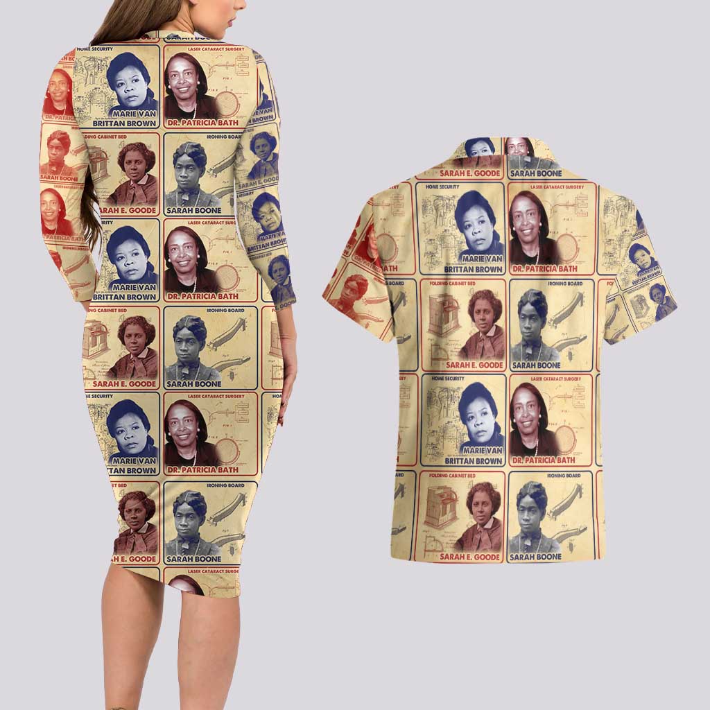 Brains Beauty And Breakthroughs Couples Matching Long Sleeve Bodycon Dress and Hawaiian Shirt African Trailblazing Women Inventors and Innovators - Wonder Print Shop