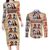 Brains Beauty And Breakthroughs Couples Matching Long Sleeve Bodycon Dress and Long Sleeve Button Shirt African Trailblazing Women Inventors and Innovators - Wonder Print Shop