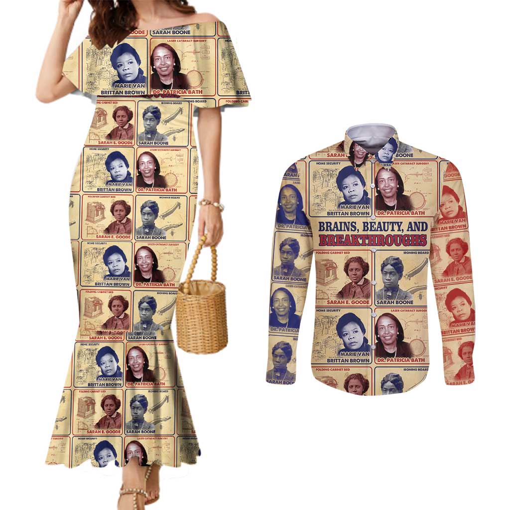 Brains Beauty And Breakthroughs Couples Matching Mermaid Dress and Long Sleeve Button Shirt African Trailblazing Women Inventors and Innovators - Wonder Print Shop