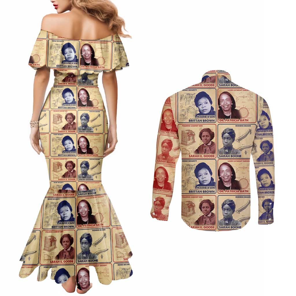 Brains Beauty And Breakthroughs Couples Matching Mermaid Dress and Long Sleeve Button Shirt African Trailblazing Women Inventors and Innovators - Wonder Print Shop