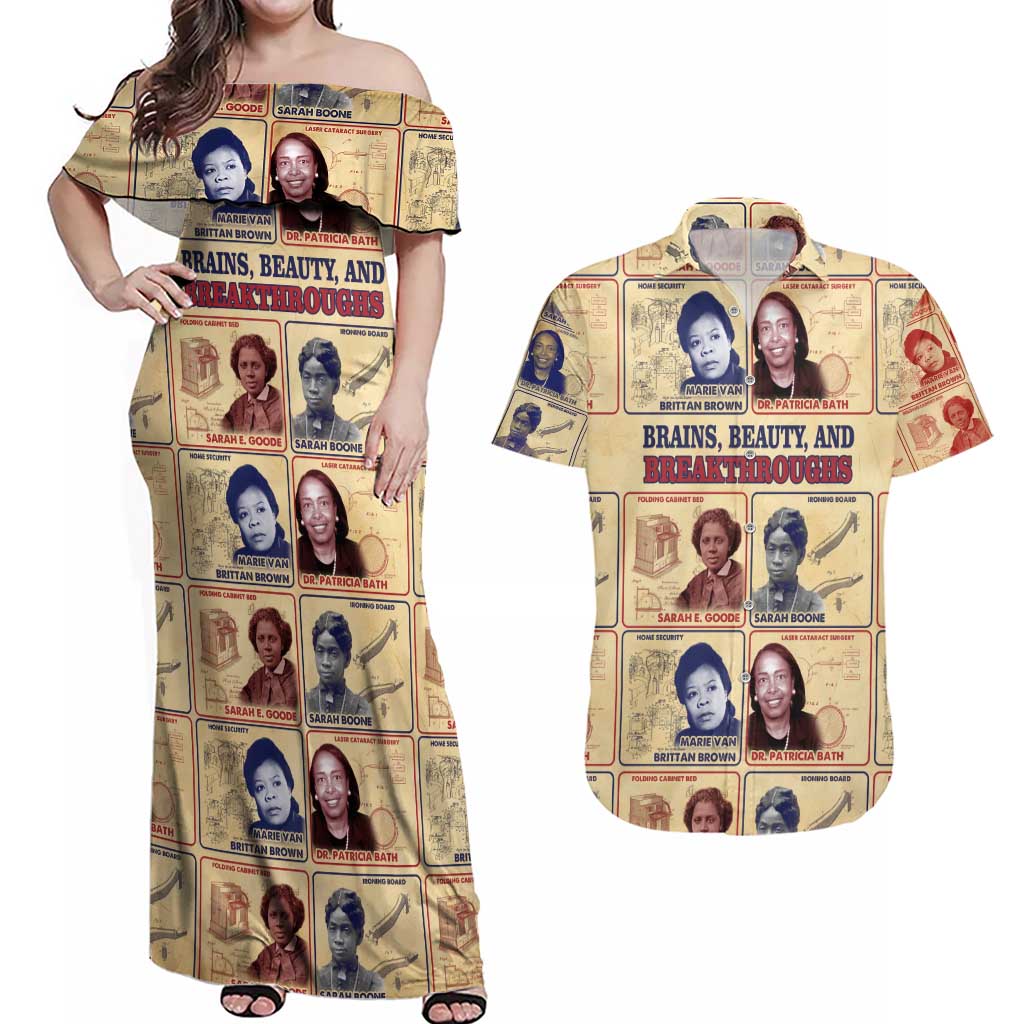 Brains Beauty And Breakthroughs Couples Matching Off Shoulder Maxi Dress and Hawaiian Shirt African Trailblazing Women Inventors and Innovators - Wonder Print Shop