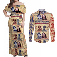Brains Beauty And Breakthroughs Couples Matching Off Shoulder Maxi Dress and Long Sleeve Button Shirt African Trailblazing Women Inventors and Innovators - Wonder Print Shop