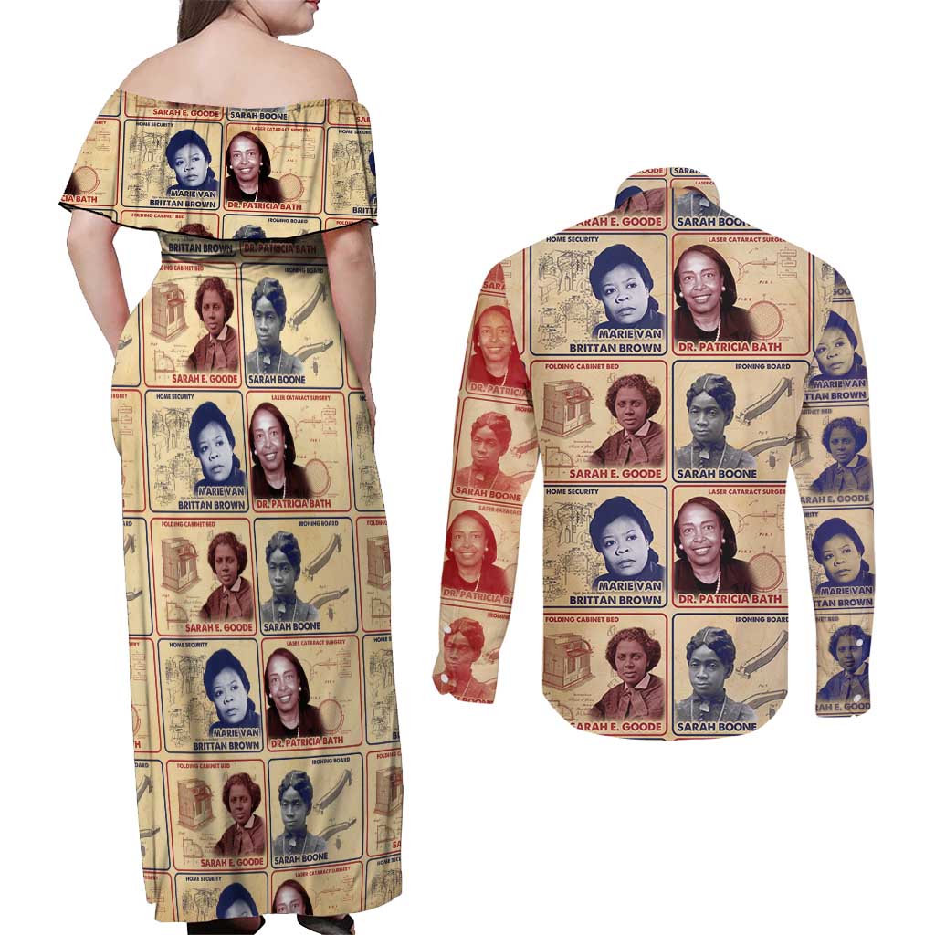 Brains Beauty And Breakthroughs Couples Matching Off Shoulder Maxi Dress and Long Sleeve Button Shirt African Trailblazing Women Inventors and Innovators - Wonder Print Shop