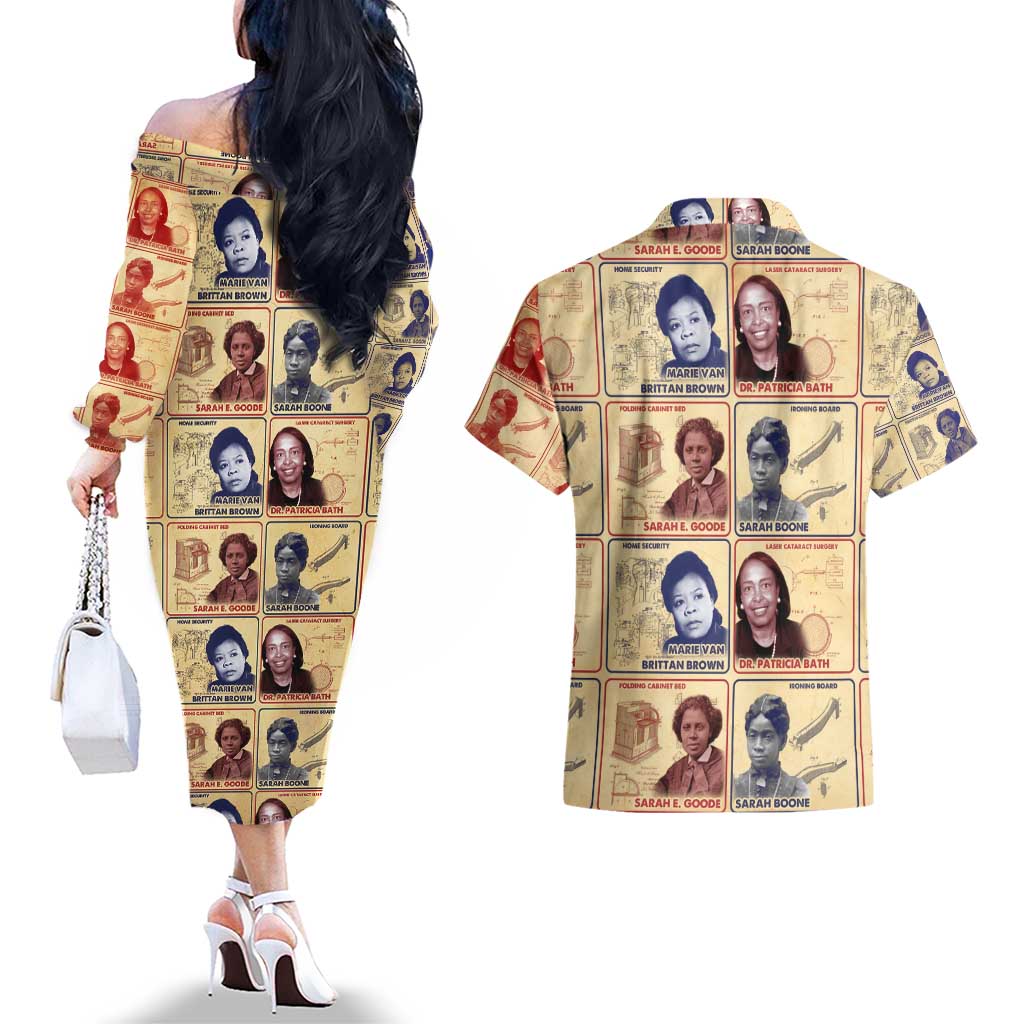 Brains Beauty And Breakthroughs Couples Matching Off The Shoulder Long Sleeve Dress and Hawaiian Shirt African Trailblazing Women Inventors and Innovators - Wonder Print Shop