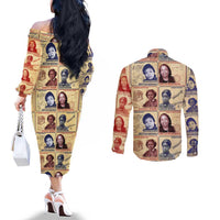 Brains Beauty And Breakthroughs Couples Matching Off The Shoulder Long Sleeve Dress and Long Sleeve Button Shirt African Trailblazing Women Inventors and Innovators - Wonder Print Shop