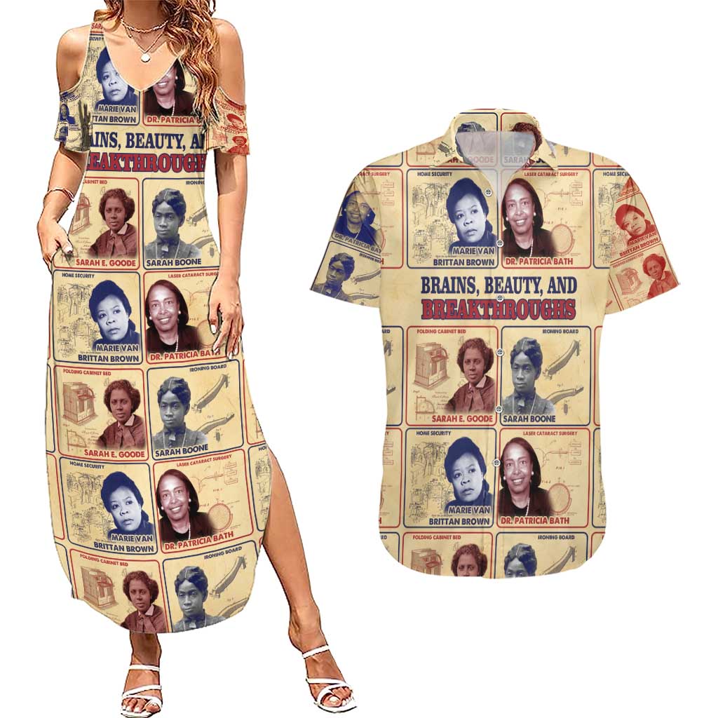 Brains Beauty And Breakthroughs Couples Matching Summer Maxi Dress and Hawaiian Shirt African Trailblazing Women Inventors and Innovators - Wonder Print Shop