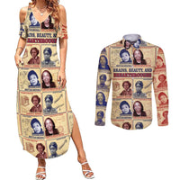 Brains Beauty And Breakthroughs Couples Matching Summer Maxi Dress and Long Sleeve Button Shirt African Trailblazing Women Inventors and Innovators - Wonder Print Shop