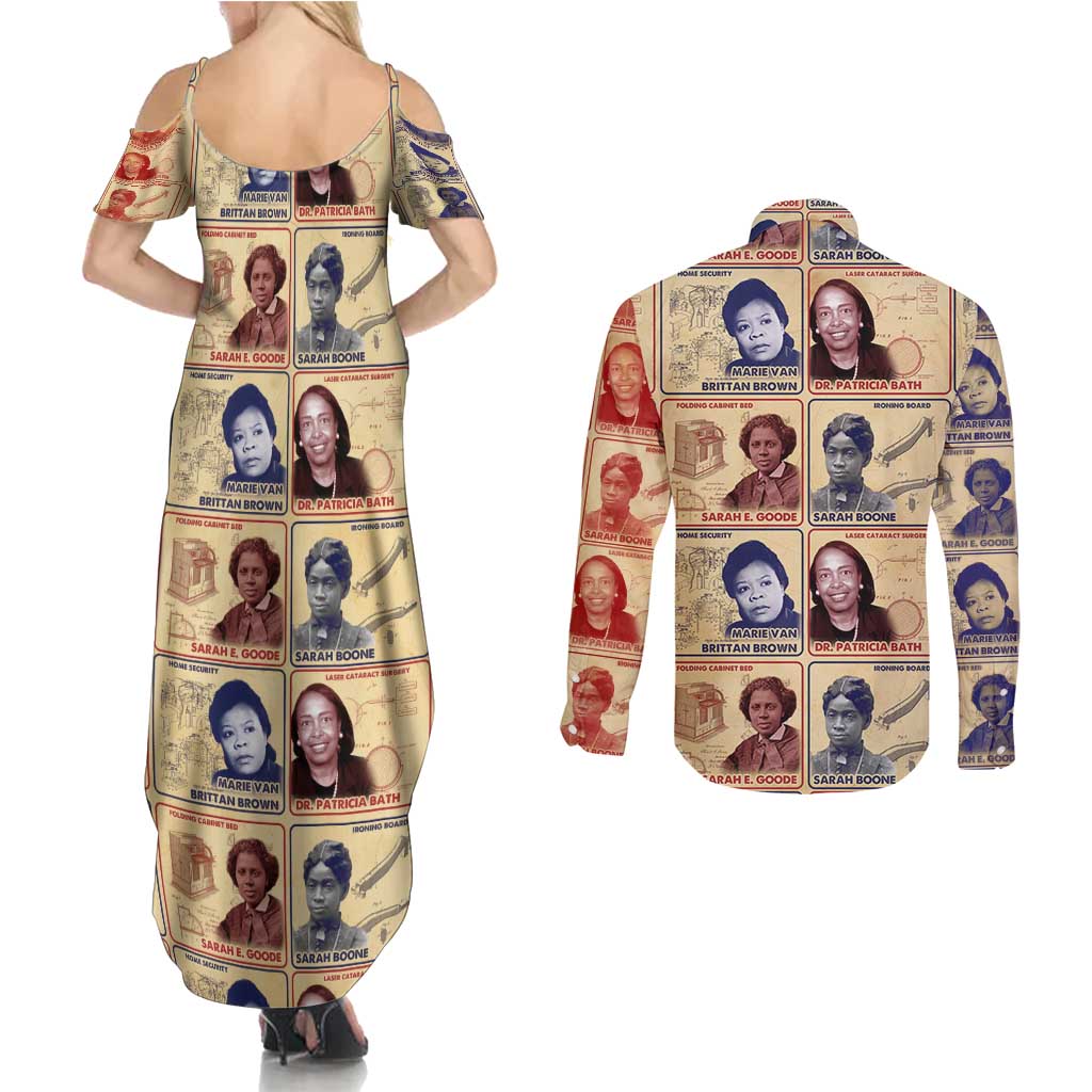 Brains Beauty And Breakthroughs Couples Matching Summer Maxi Dress and Long Sleeve Button Shirt African Trailblazing Women Inventors and Innovators - Wonder Print Shop