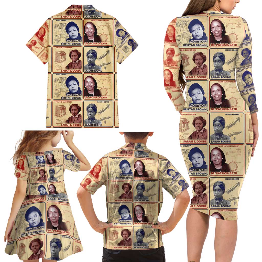 Brains Beauty And Breakthroughs Family Matching Long Sleeve Bodycon Dress and Hawaiian Shirt African Trailblazing Women Inventors and Innovators - Wonder Print Shop
