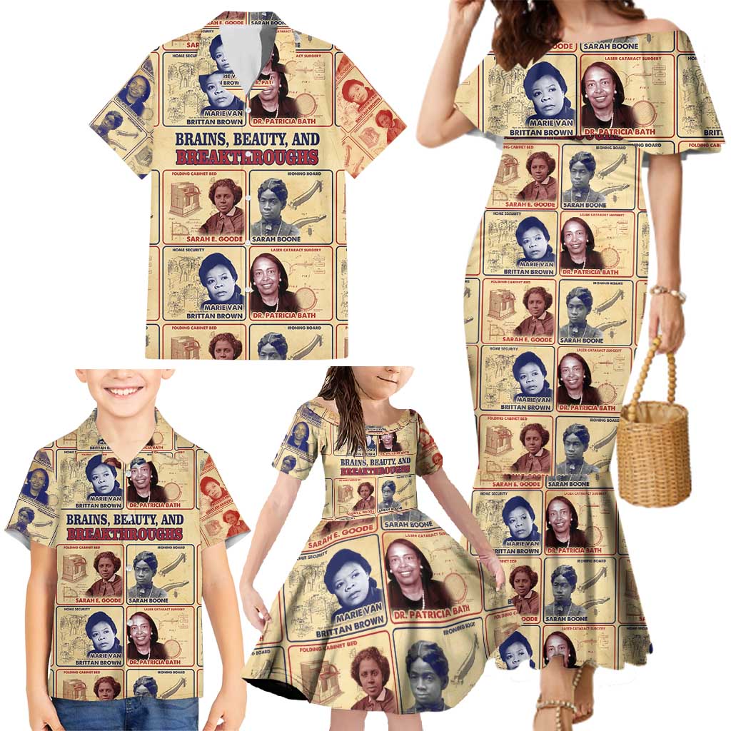 Brains Beauty And Breakthroughs Family Matching Mermaid Dress and Hawaiian Shirt African Trailblazing Women Inventors and Innovators - Wonder Print Shop