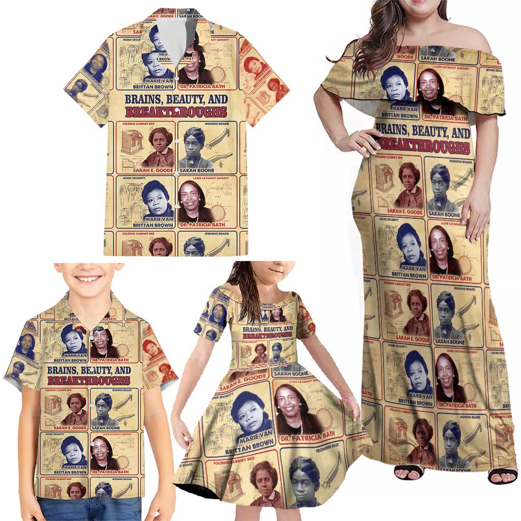 Brains Beauty And Breakthroughs Family Matching Off Shoulder Maxi Dress and Hawaiian Shirt African Trailblazing Women Inventors and Innovators - Wonder Print Shop