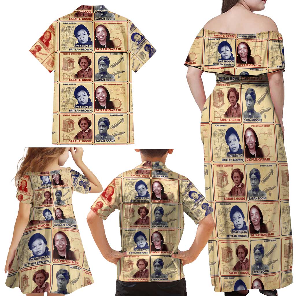 Brains Beauty And Breakthroughs Family Matching Off Shoulder Maxi Dress and Hawaiian Shirt African Trailblazing Women Inventors and Innovators - Wonder Print Shop