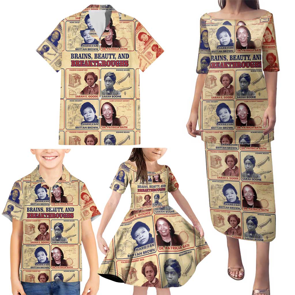 Brains Beauty And Breakthroughs Family Matching Puletasi and Hawaiian Shirt African Trailblazing Women Inventors and Innovators - Wonder Print Shop