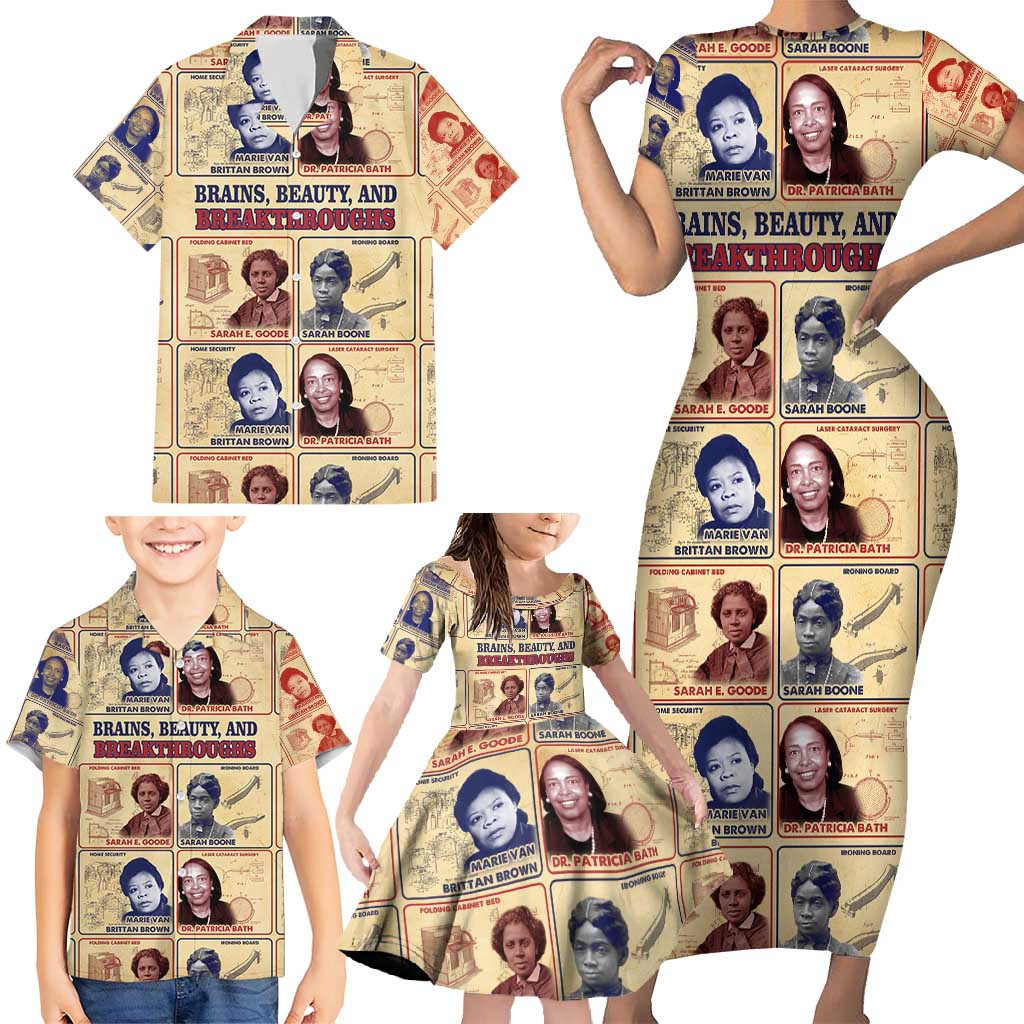 Brains Beauty And Breakthroughs Family Matching Short Sleeve Bodycon Dress and Hawaiian Shirt African Trailblazing Women Inventors and Innovators - Wonder Print Shop