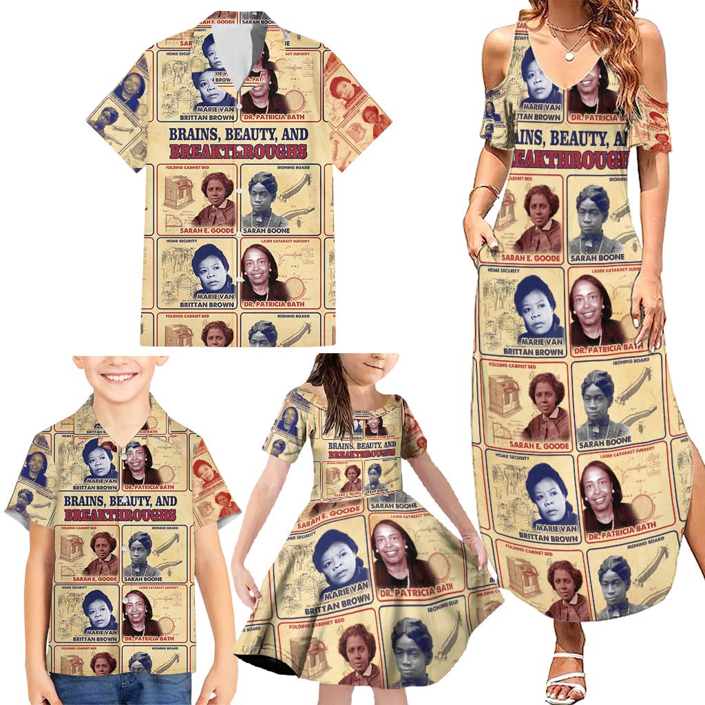 Brains Beauty And Breakthroughs Family Matching Summer Maxi Dress and Hawaiian Shirt African Trailblazing Women Inventors and Innovators - Wonder Print Shop