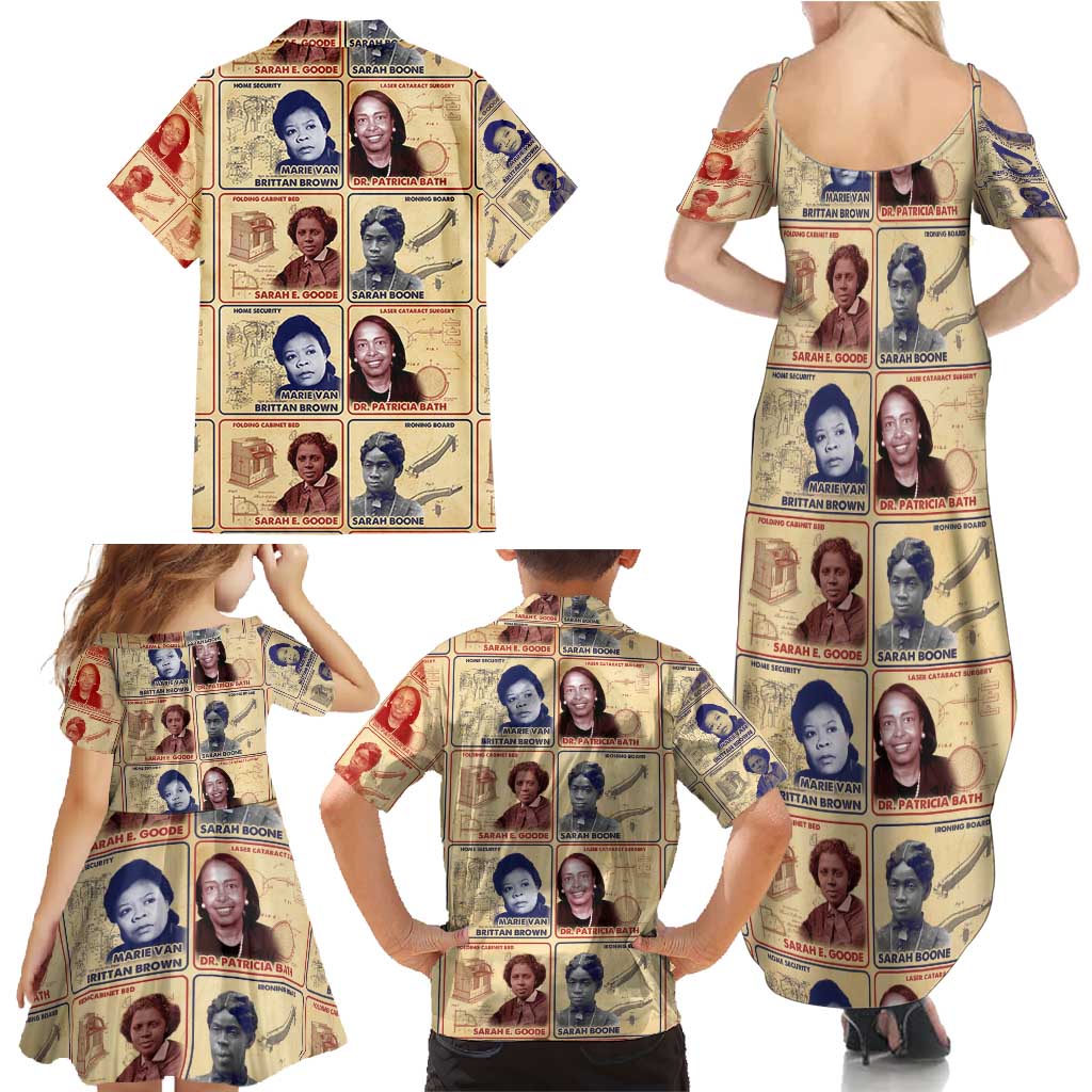 Brains Beauty And Breakthroughs Family Matching Summer Maxi Dress and Hawaiian Shirt African Trailblazing Women Inventors and Innovators - Wonder Print Shop
