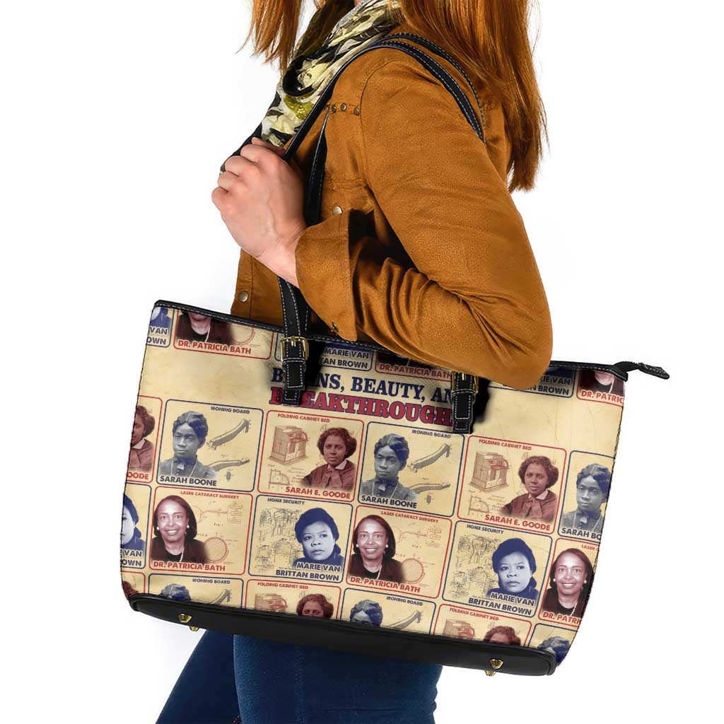 Brains Beauty And Breakthroughs Leather Tote Bag African Trailblazing Women Inventors and Innovators - Wonder Print Shop