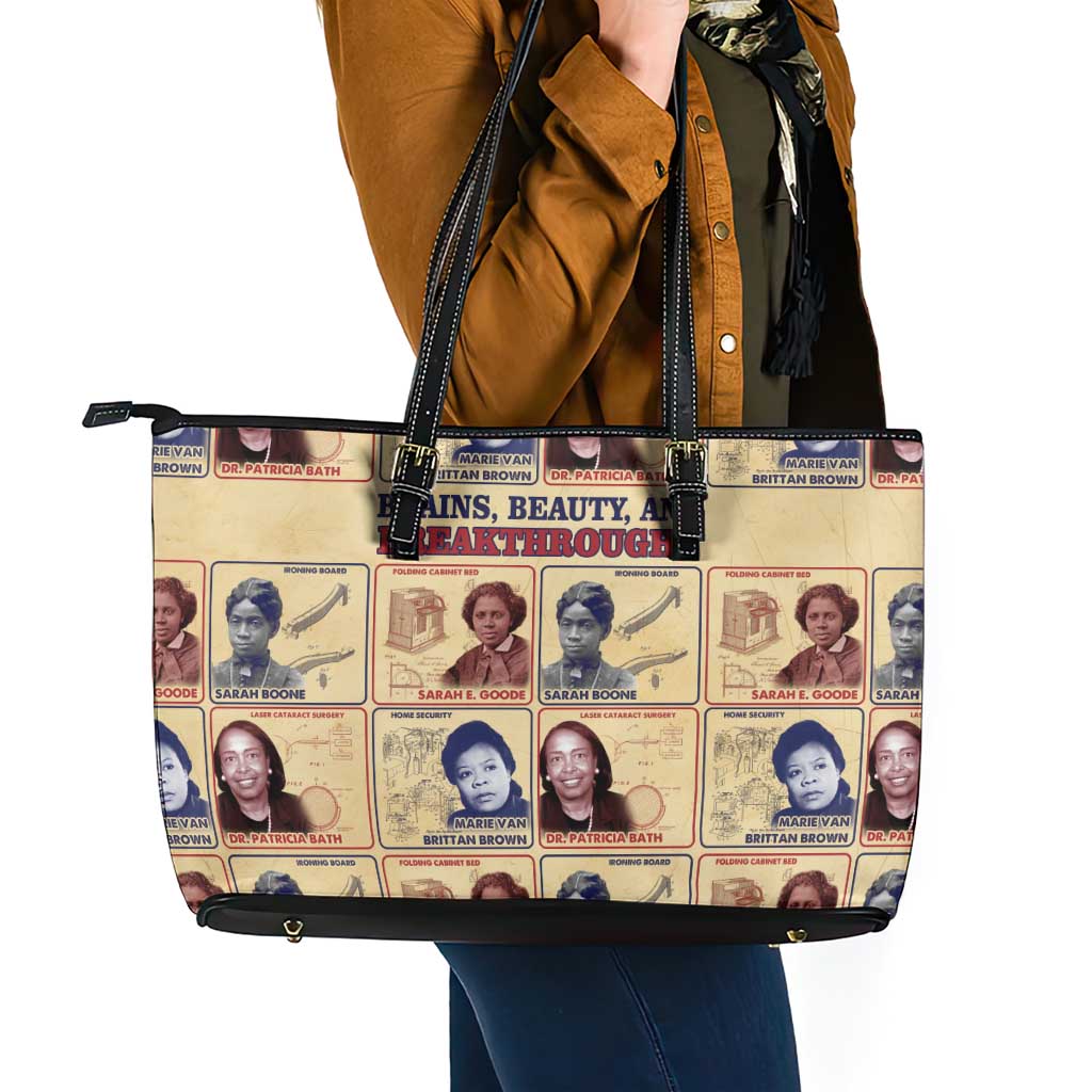 Brains Beauty And Breakthroughs Leather Tote Bag African Trailblazing Women Inventors and Innovators - Wonder Print Shop
