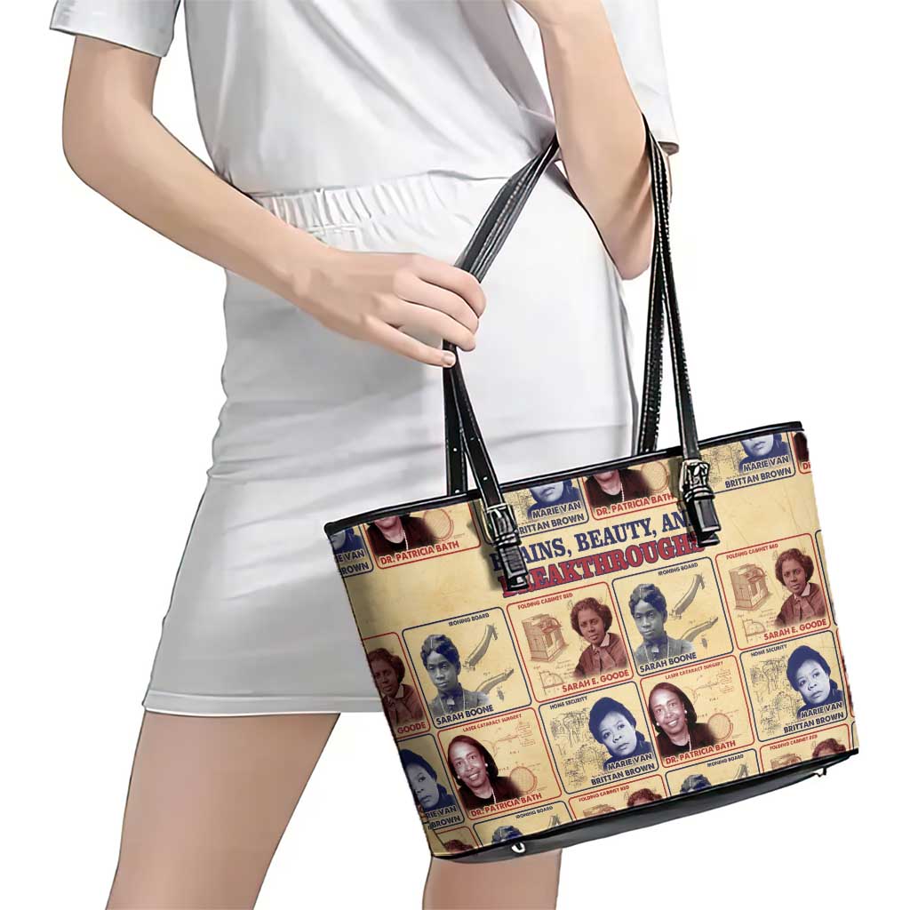 Brains Beauty And Breakthroughs Leather Tote Bag African Trailblazing Women Inventors and Innovators - Wonder Print Shop