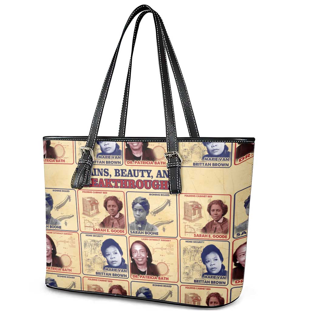 Brains Beauty And Breakthroughs Leather Tote Bag African Trailblazing Women Inventors and Innovators - Wonder Print Shop