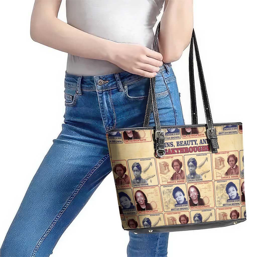 Brains Beauty And Breakthroughs Leather Tote Bag African Trailblazing Women Inventors and Innovators - Wonder Print Shop