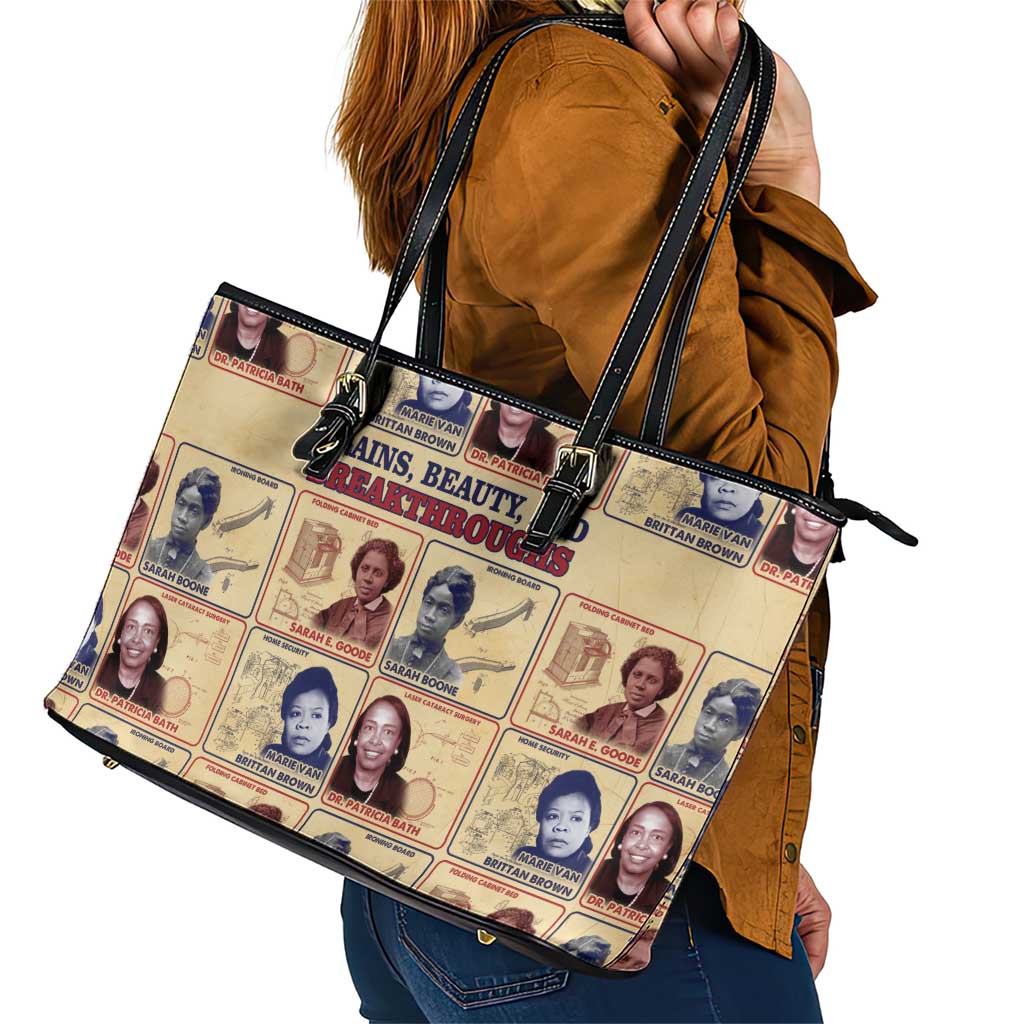 Brains Beauty And Breakthroughs Leather Tote Bag African Trailblazing Women Inventors and Innovators - Wonder Print Shop