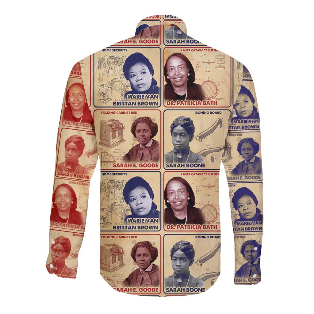 Brains Beauty And Breakthroughs Long Sleeve Button Shirt African Trailblazing Women Inventors and Innovators - Wonder Print Shop