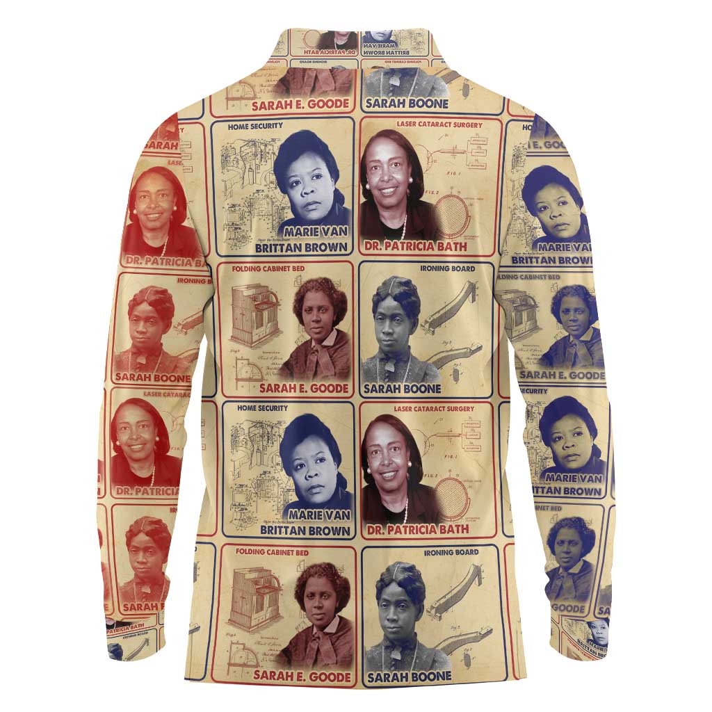 Brains Beauty And Breakthroughs Long Sleeve Polo Shirt African Trailblazing Women Inventors and Innovators - Wonder Print Shop