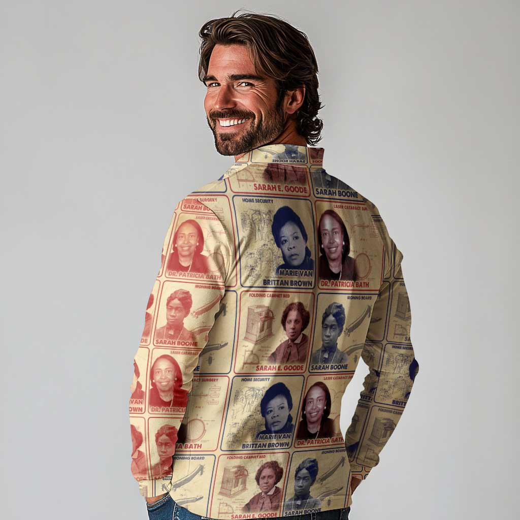 Brains Beauty And Breakthroughs Long Sleeve Polo Shirt African Trailblazing Women Inventors and Innovators - Wonder Print Shop