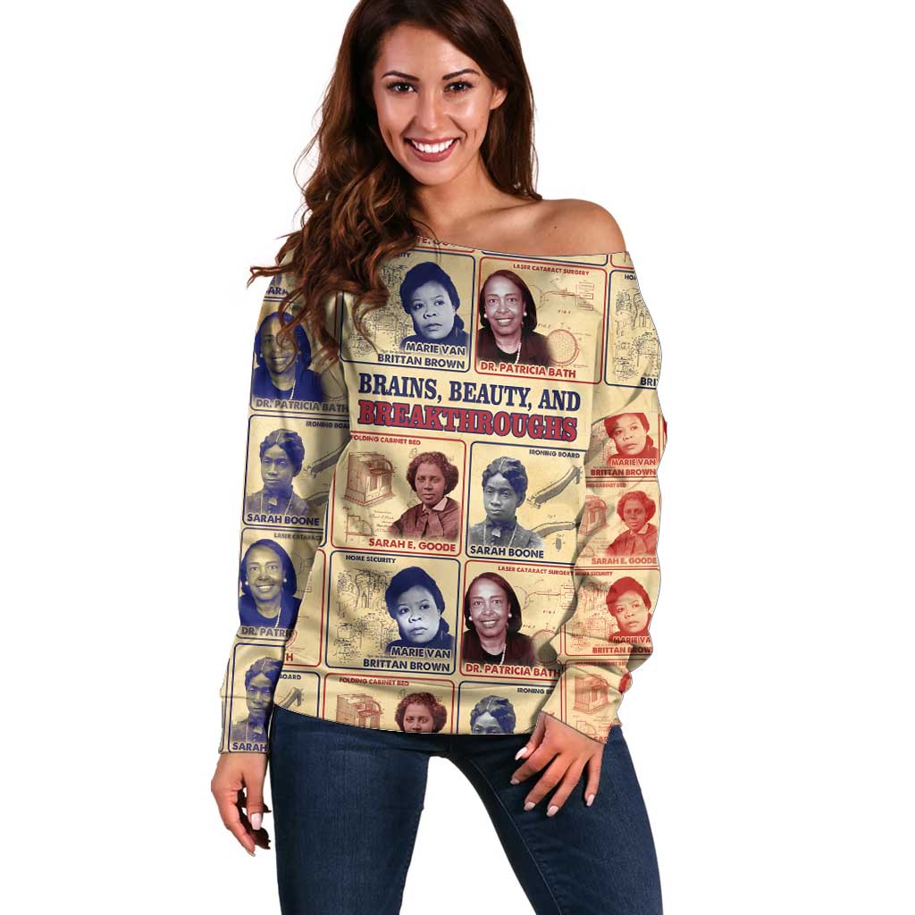 Brains Beauty And Breakthroughs Off Shoulder Sweater African Trailblazing Women Inventors and Innovators - Wonder Print Shop