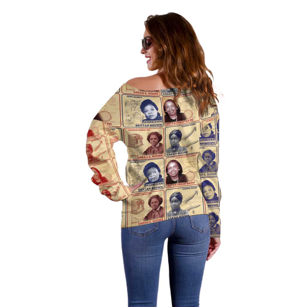 Brains Beauty And Breakthroughs Off Shoulder Sweater African Trailblazing Women Inventors and Innovators - Wonder Print Shop