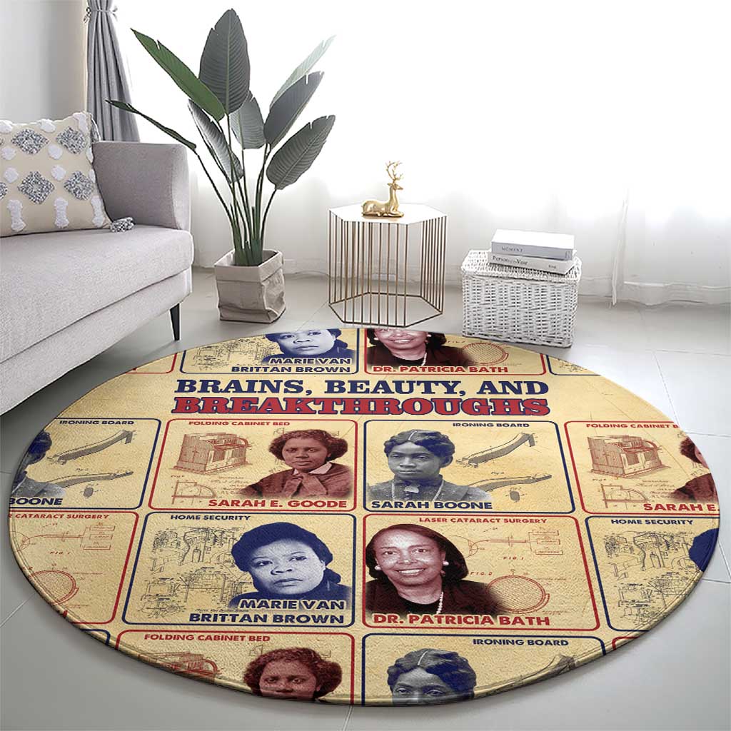 Brains Beauty And Breakthroughs Round Carpet African Trailblazing Women Inventors and Innovators - Wonder Print Shop