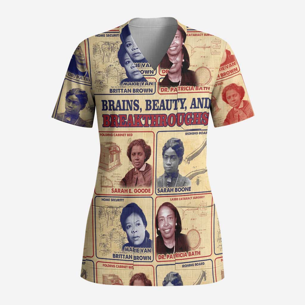 Brains Beauty And Breakthroughs Scrub Top African Trailblazing Women Inventors and Innovators - Wonder Print Shop