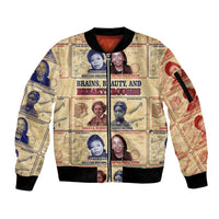 Brains Beauty And Breakthroughs Sleeve Zip Bomber Jacket African Trailblazing Women Inventors and Innovators - Wonder Print Shop