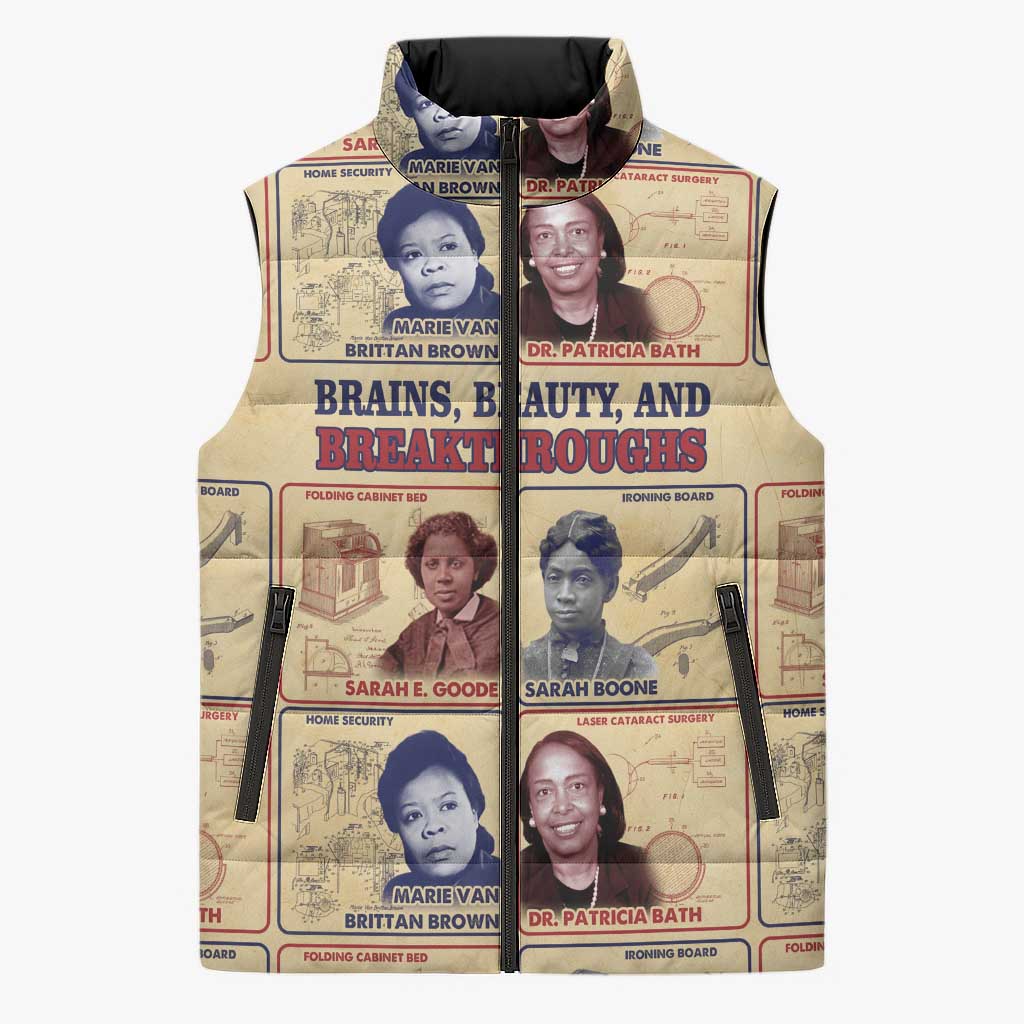 Brains Beauty And Breakthroughs Sleeveless Puffer Jacket African Trailblazing Women Inventors and Innovators - Wonder Print Shop