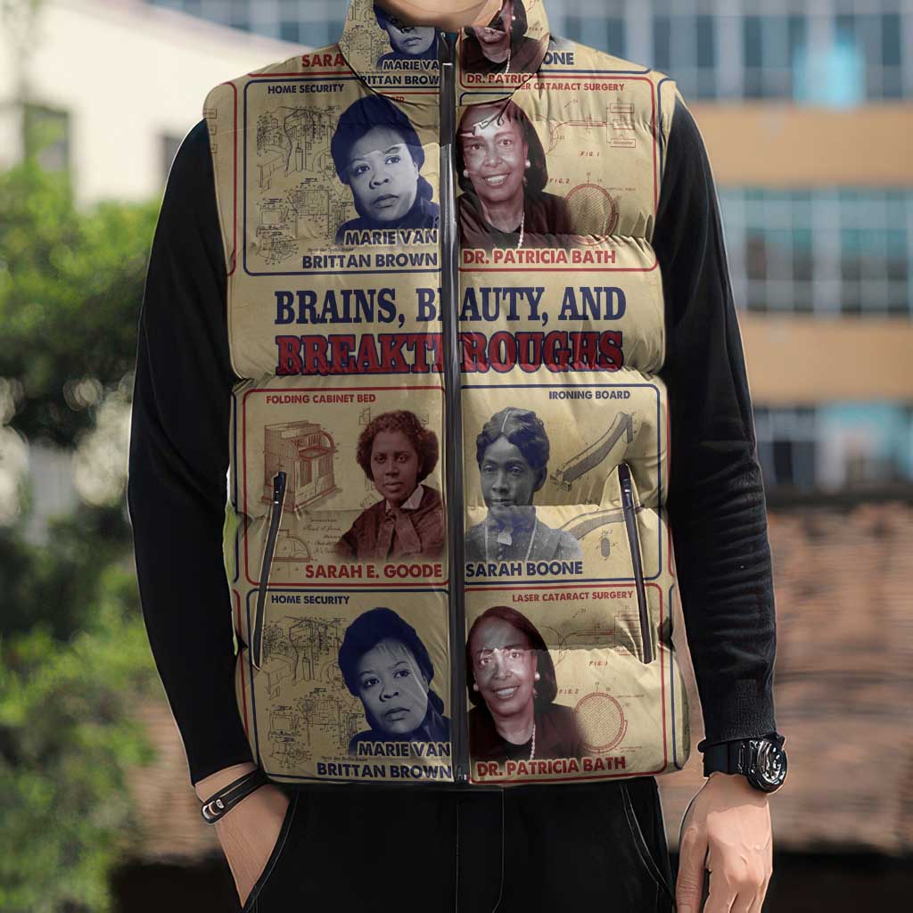 Brains Beauty And Breakthroughs Sleeveless Puffer Jacket African Trailblazing Women Inventors and Innovators - Wonder Print Shop