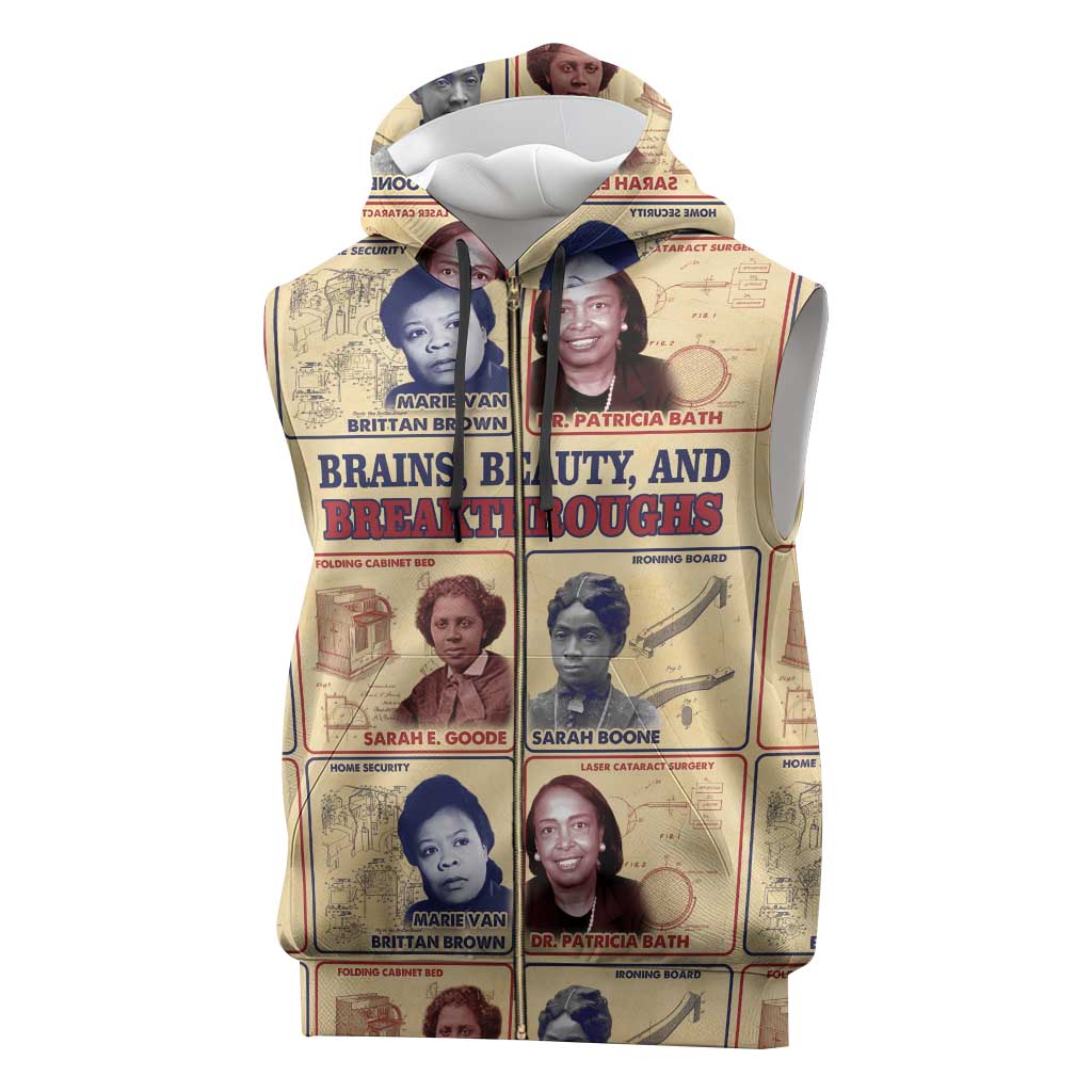 Brains Beauty And Breakthroughs Sleeveless Zip Hoodie African Trailblazing Women Inventors and Innovators - Wonder Print Shop
