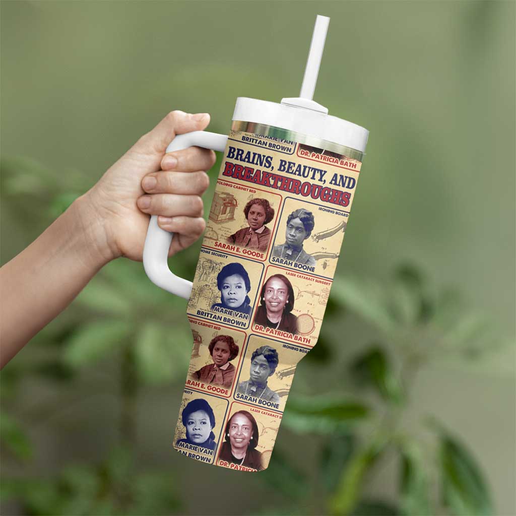 Brains Beauty And Breakthroughs Tumbler With Handle African Trailblazing Women Inventors and Innovators - Wonder Print Shop