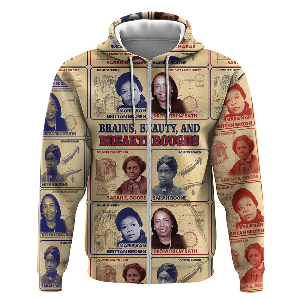 Brains Beauty And Breakthroughs Zip Hoodie African Trailblazing Women Inventors and Innovators - Wonder Print Shop
