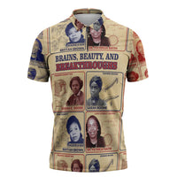 Brains Beauty And Breakthroughs Zipper Polo Shirt African Trailblazing Women Inventors and Innovators - Wonder Print Shop