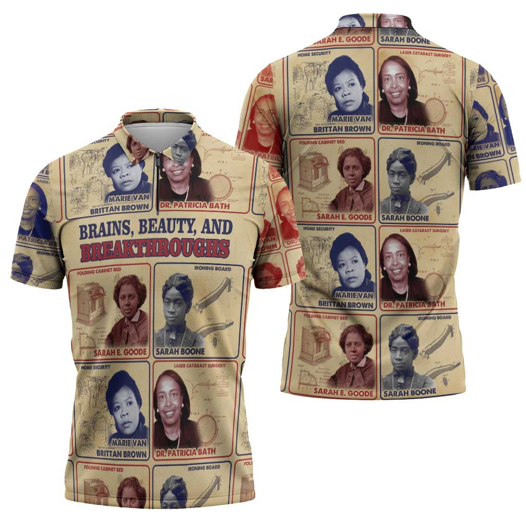 Brains Beauty And Breakthroughs Zipper Polo Shirt African Trailblazing Women Inventors and Innovators - Wonder Print Shop