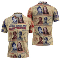 Brains Beauty And Breakthroughs Zipper Polo Shirt African Trailblazing Women Inventors and Innovators - Wonder Print Shop