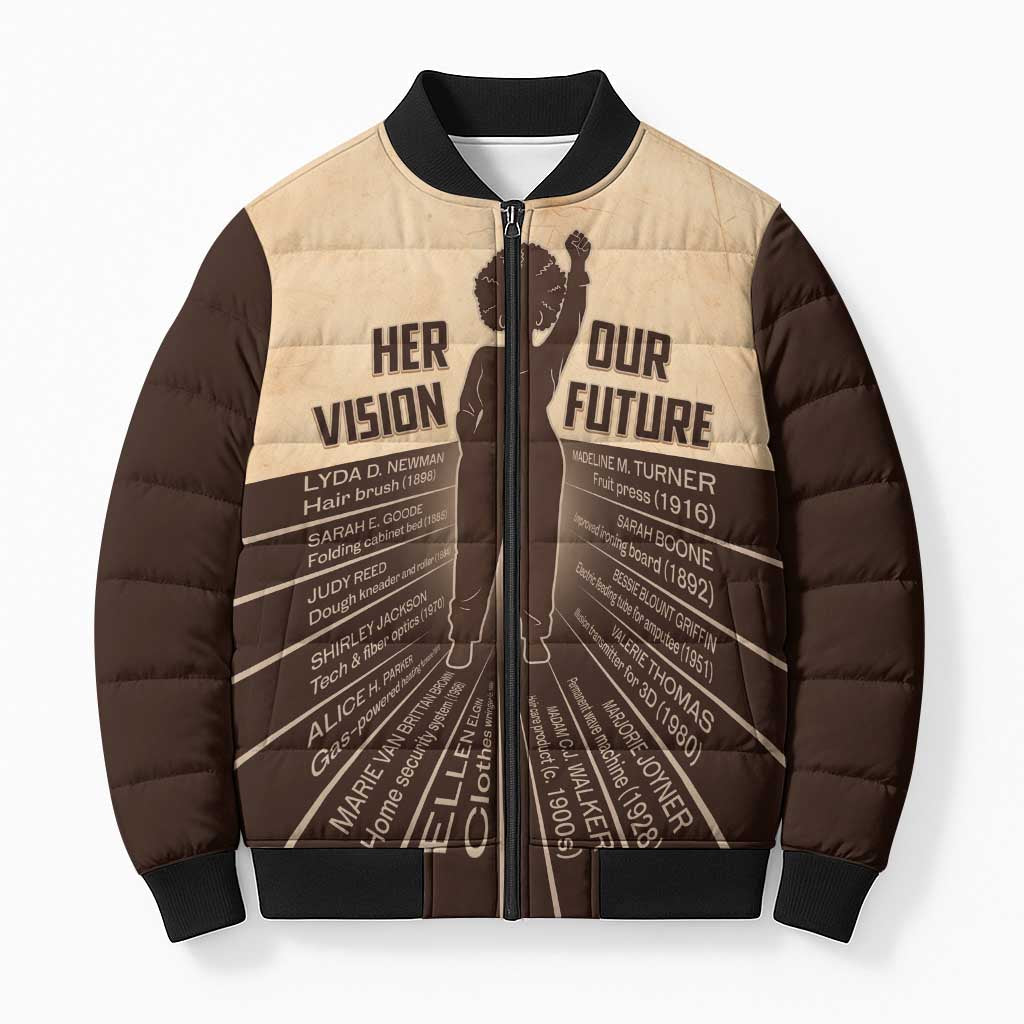 Her Vision Our Future Bomber Puffer Jacket African Influential Black Women Inventors and Pioneers - Wonder Print Shop