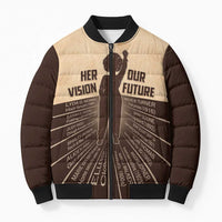 Her Vision Our Future Bomber Puffer Jacket African Influential Black Women Inventors and Pioneers - Wonder Print Shop