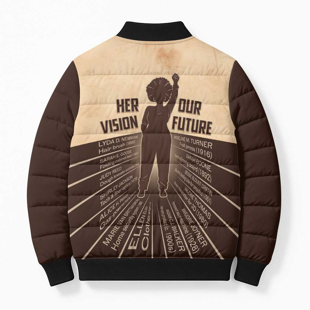 Her Vision Our Future Bomber Puffer Jacket African Influential Black Women Inventors and Pioneers - Wonder Print Shop
