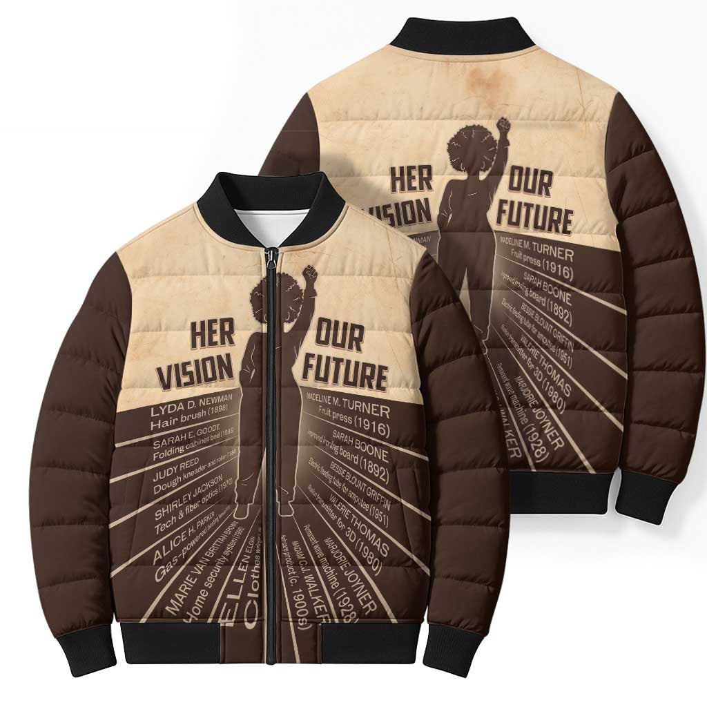 Her Vision Our Future Bomber Puffer Jacket African Influential Black Women Inventors and Pioneers - Wonder Print Shop
