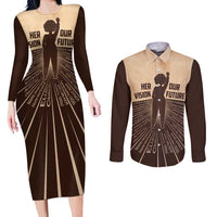 Her Vision Our Future Couples Matching Long Sleeve Bodycon Dress and Long Sleeve Button Shirt African Influential Black Women Inventors and Pioneers - Wonder Print Shop