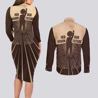 Her Vision Our Future Couples Matching Long Sleeve Bodycon Dress and Long Sleeve Button Shirt African Influential Black Women Inventors and Pioneers - Wonder Print Shop